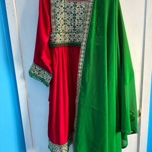 Pink and green Afghan dress